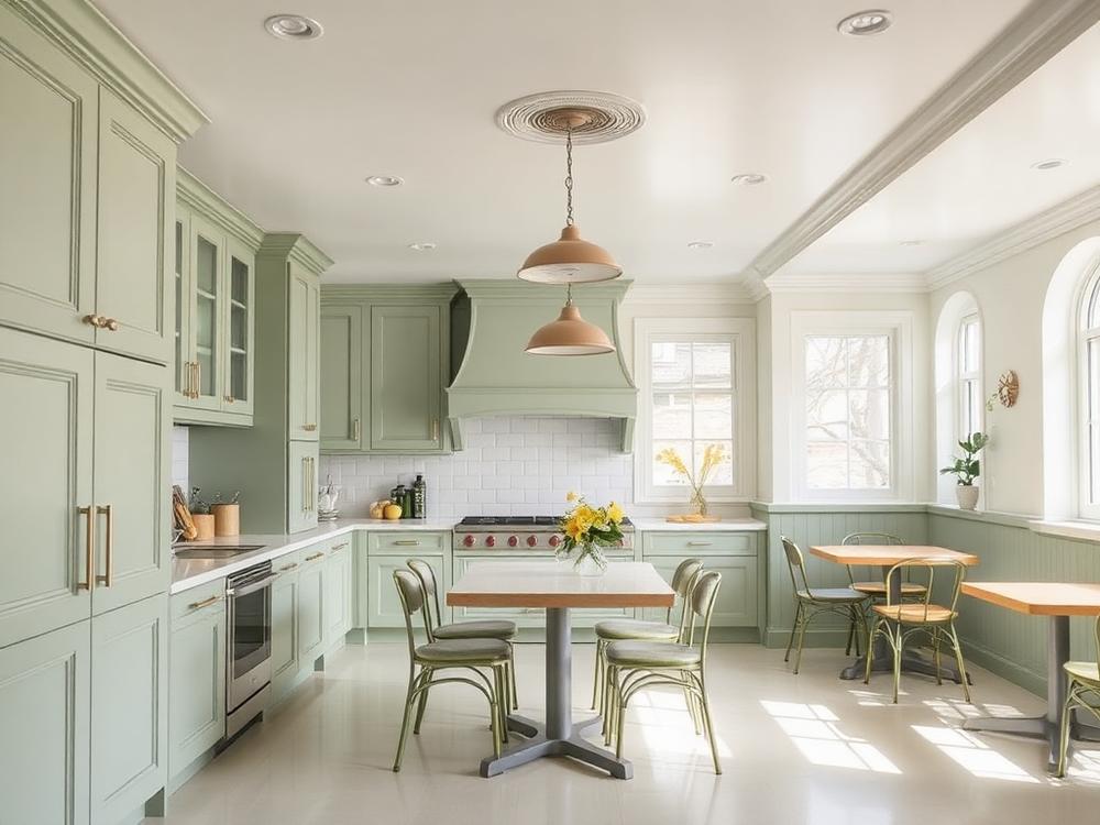 Kitchen and dining area repainted in a warm neutral scheme